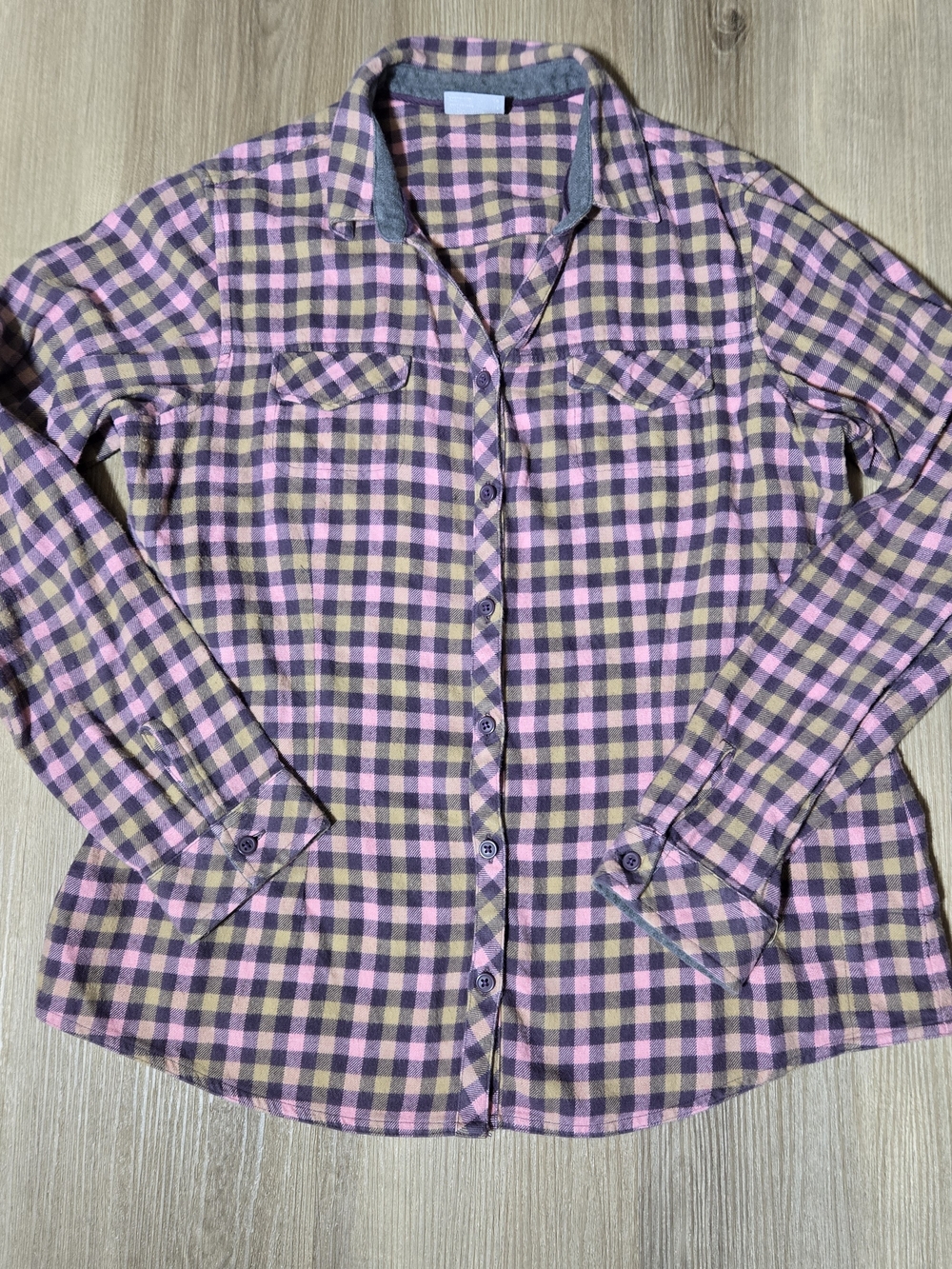 Columbia Pink and Purple Plaid Button-Up Shirt